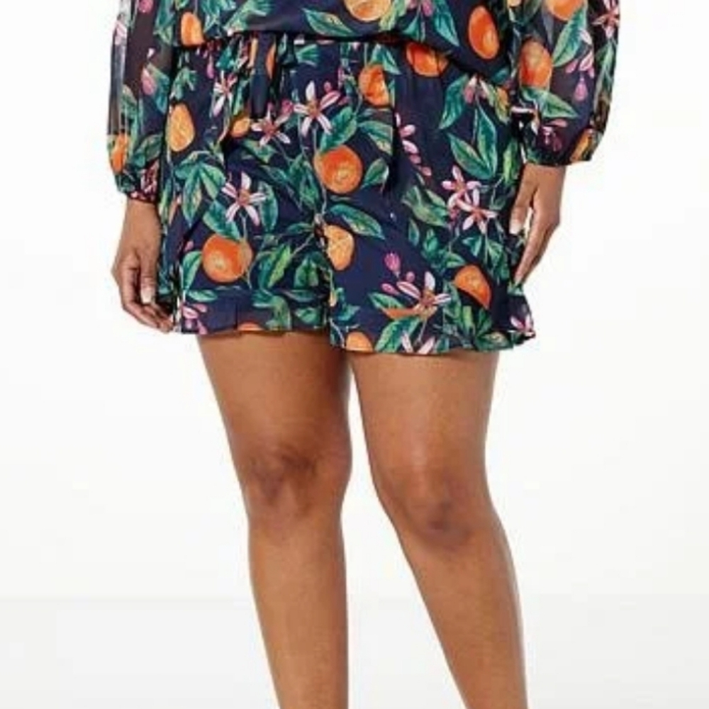NWT G By Giuliana Aria Mesh Knit Pull On Ruffled Shorts Citrus Fruits Resort L - Picture 2 of 11